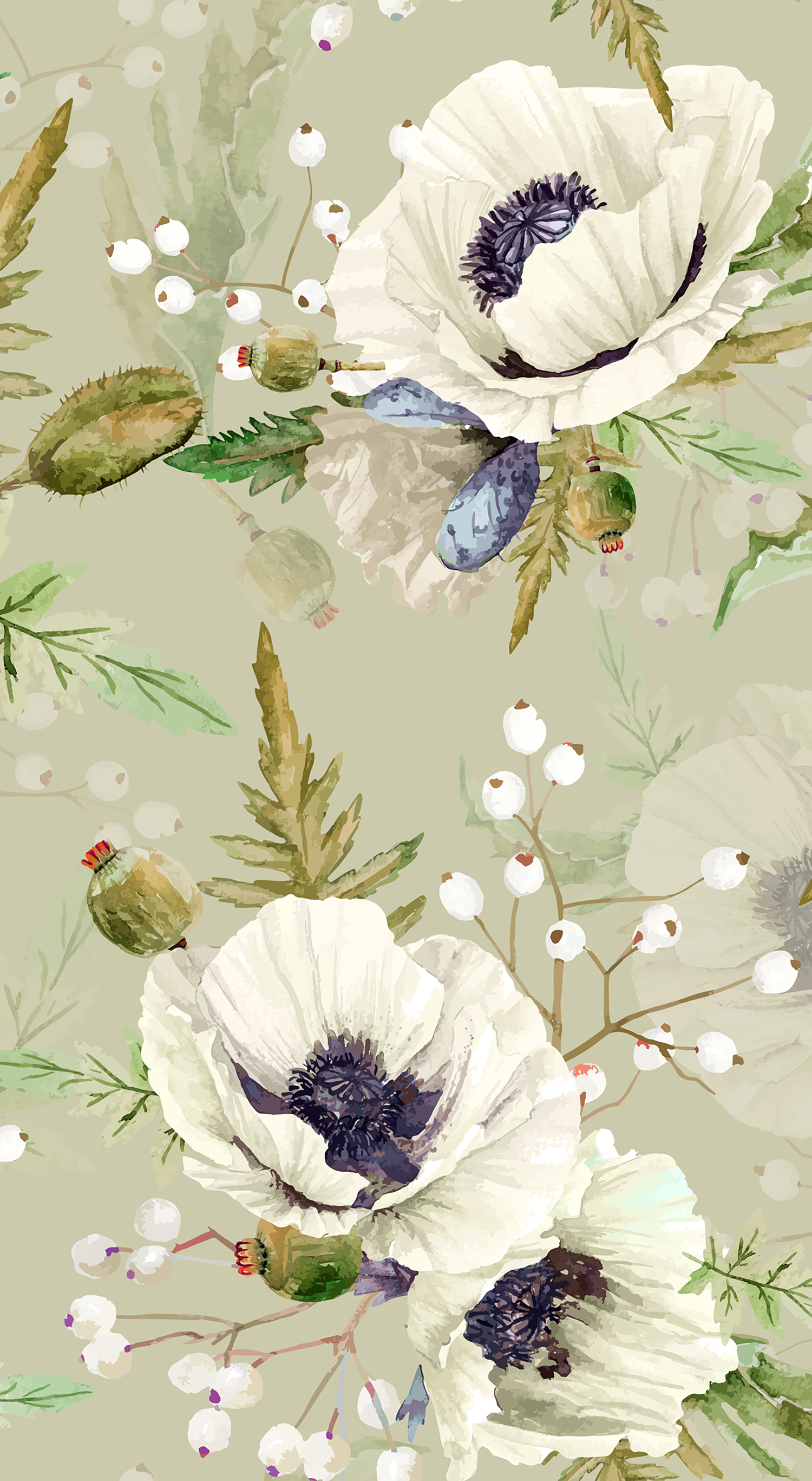 Bufféservett - Blommor vita